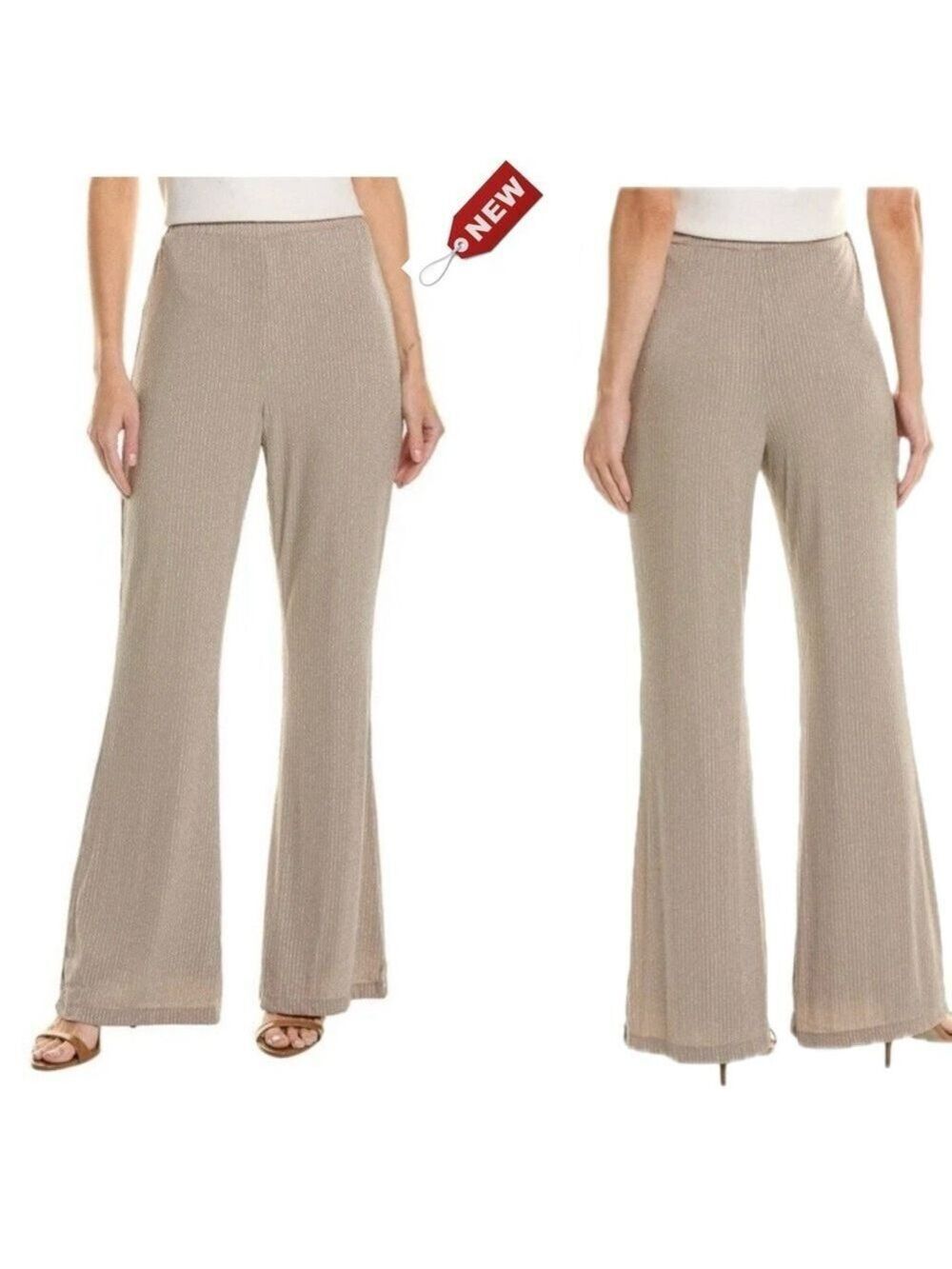 FRENCH CONNECTION Paula Taupe Brown Silver Metallic Stripe Pants in Fungi S NWT